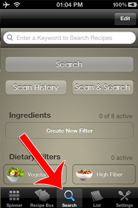 Allrecipes app search